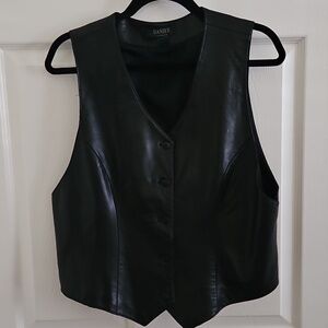 Danier Black Leather Button-Front Vest Just In Time For Riding Your Motor Cycle